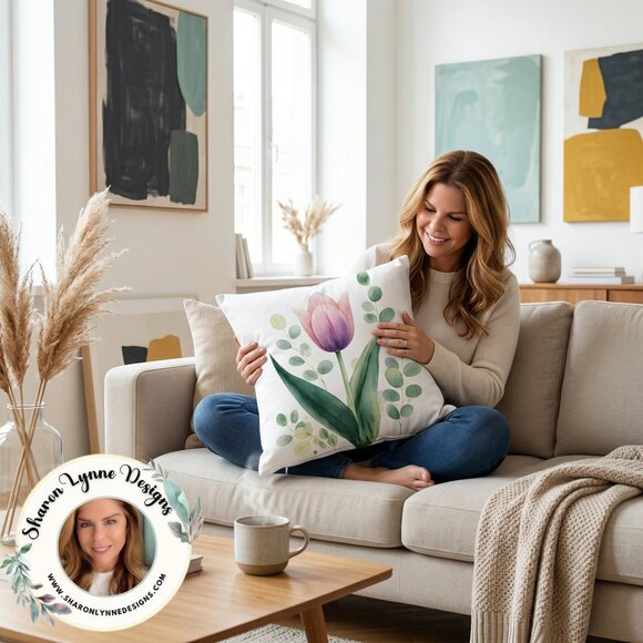 Other - Modern Floral Square Pillow Cover: Soft Cushion for Living Room, Spring Decor